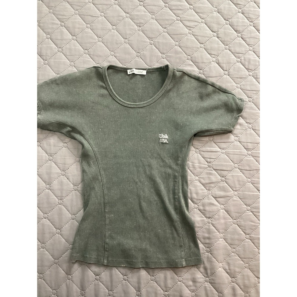 Zara Small Women Ribbed Khaki Shirt